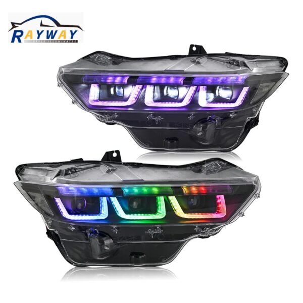 RGB Headlight For 2024-2025 Ford Mustang Projector Front Lamp Assembly with Triple Beam Len