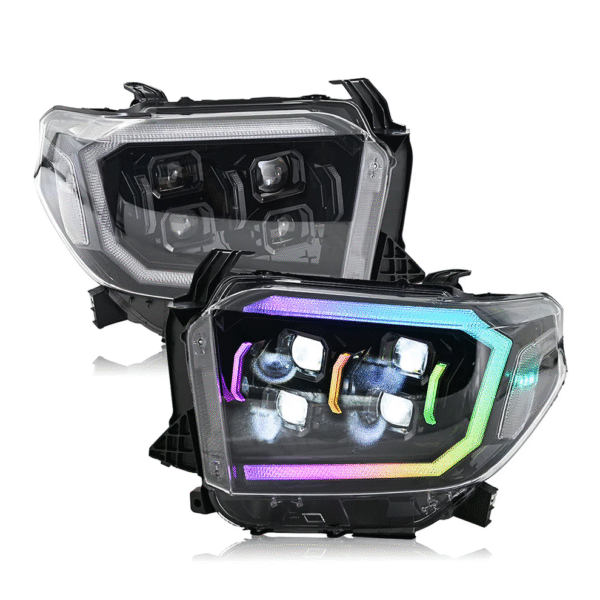 RGB Headlights For 2014-2021 Toyota Tundra Sequential Turn Signal, DRL w/Dynamic Animation