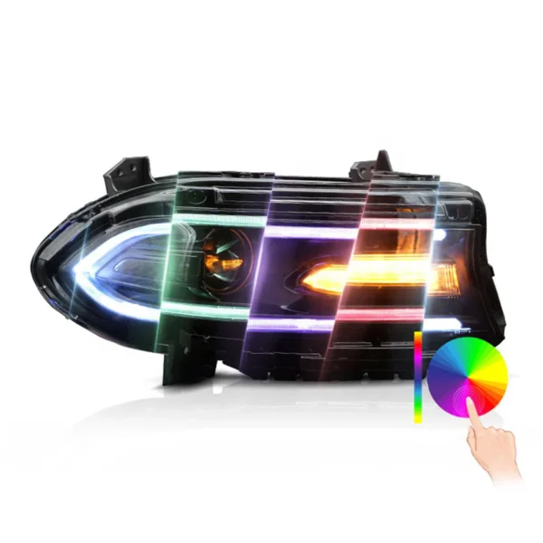 For 2015-2020 Dodge Charger RGB Led Headlights Assembly With Sequential Turn Signals Projector Dynamic Animation