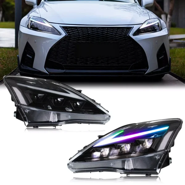 RGB Headlight for Lexus IS250/ IS250C IS350 IS350C IS220d 2006-2013, ISF 2008-2014 With DRL Start UP Animation & Sequential Indicator