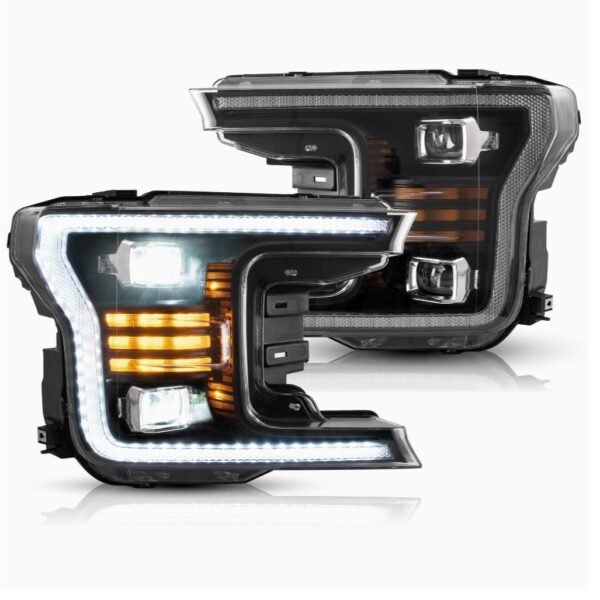 Projector Headlights For Ford F-150 2018 2019 2020 (not for Rap-tor), w/White DRL, w/Amber Turn Signals
