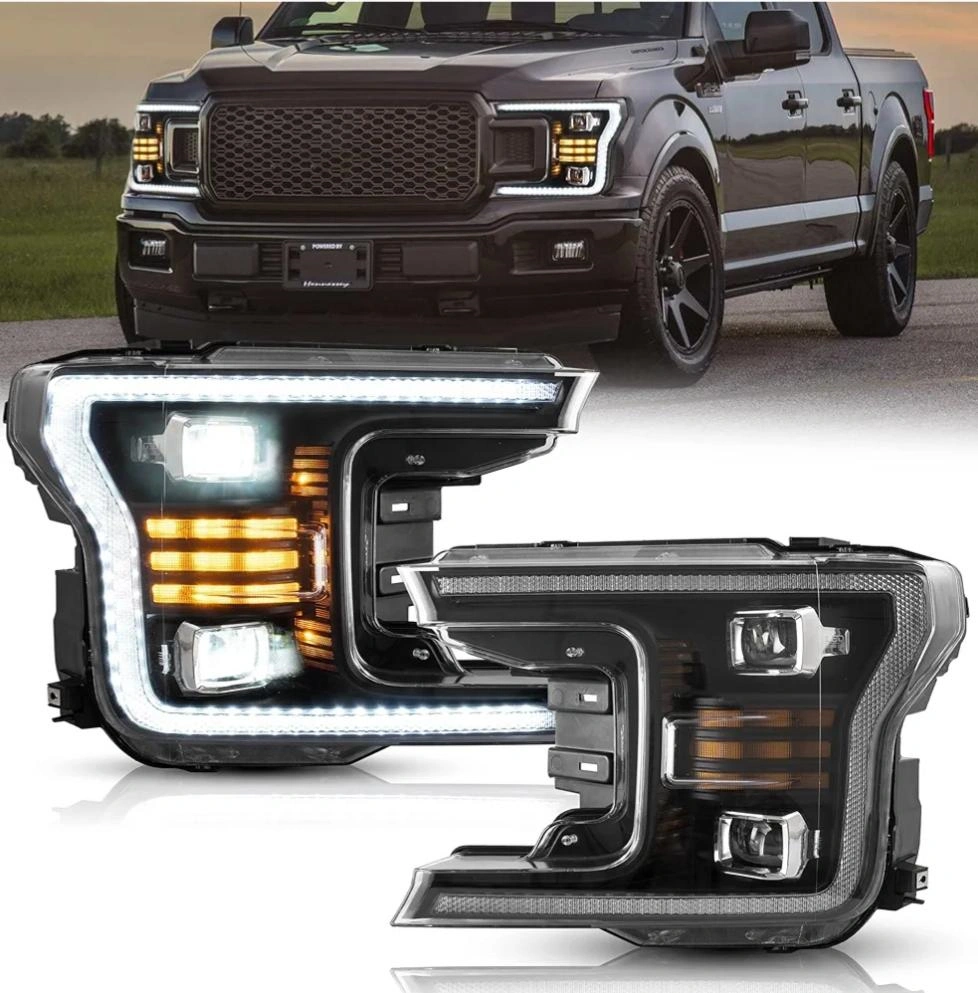 Projector Headlights For Ford F-150 2018 2019 2020 (not for Rap-tor), wWhite DRL, wAmber Turn Signals (12)